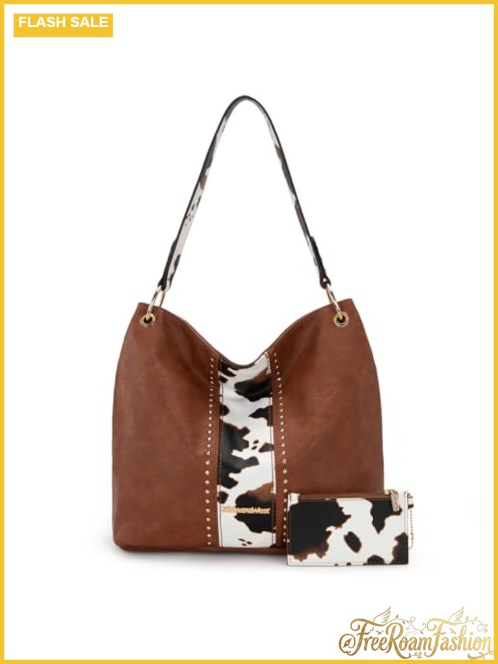Hobo Bag Cow Print Slouchy Shoulder Handbag Large Tote with Coin Wallet